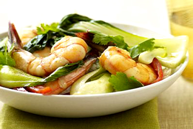 Rau cải thìa xào tôm tươi