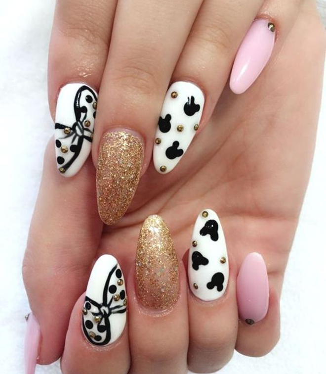 Nail đắp nổi nhiều màu đính đá Mickey