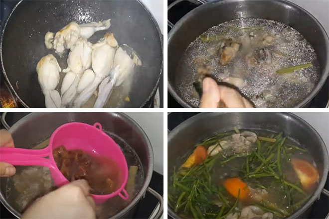 Cách nấu nướng canh chua ếch rau xanh muống