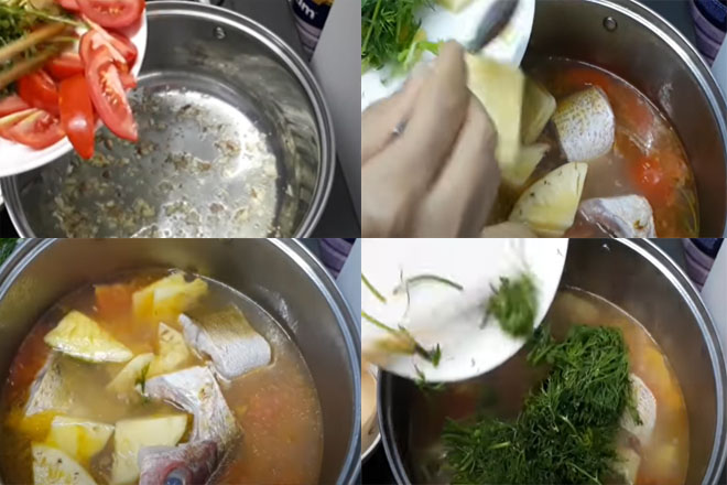 Cách nấu bánh canh cá bã trầu - Nấu nước dùng