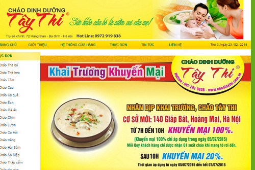 Cháo dinh dưỡng Tây Thi có địa chỉ ở đâu và thực đơn như thế nào?