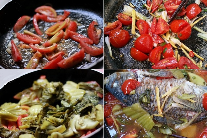 cách nấu cá chép om gừng, cải chua